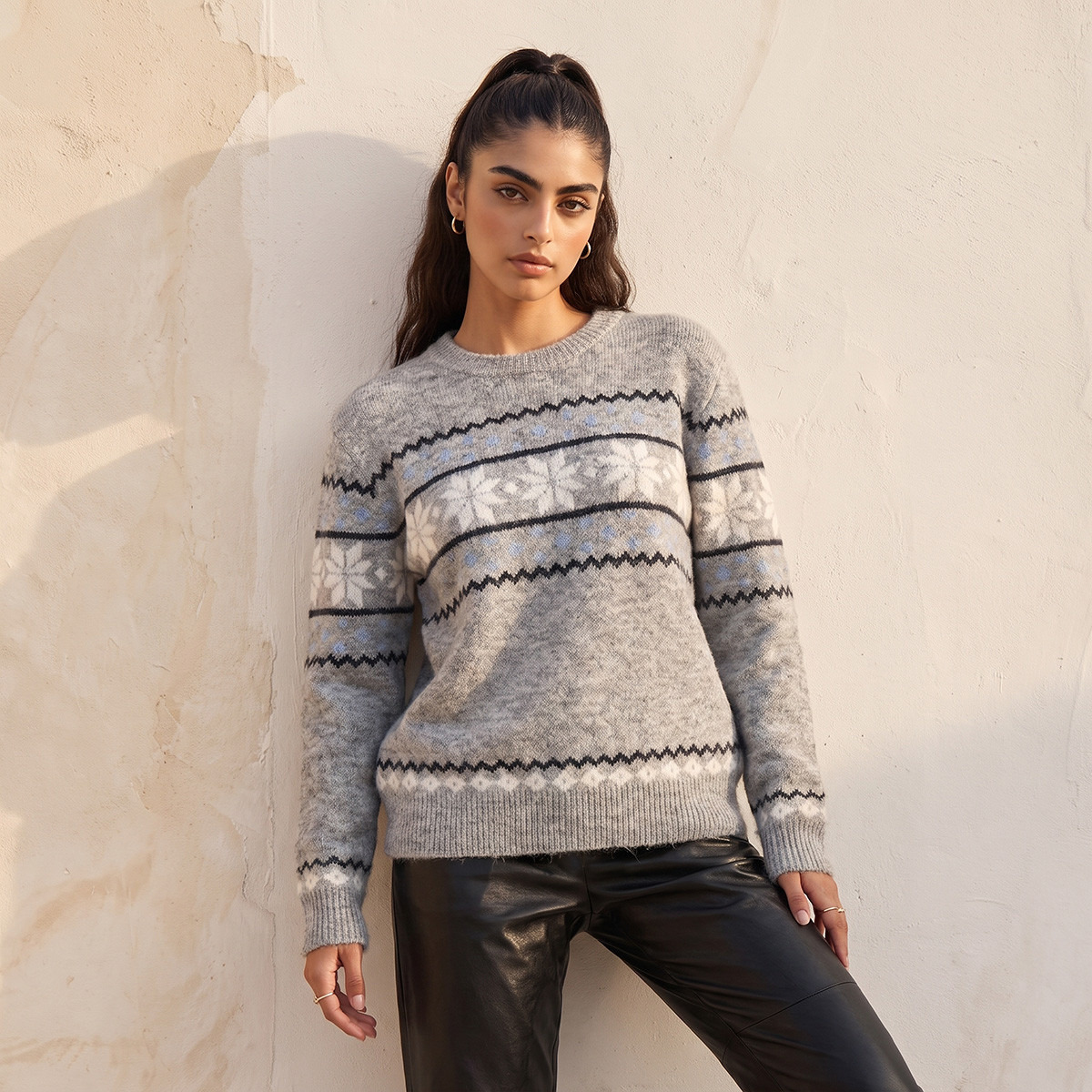 Splash Youth Fair Isle Textured Sweater-women-winterwear-cardigansandjumpers-jumpers-image-1