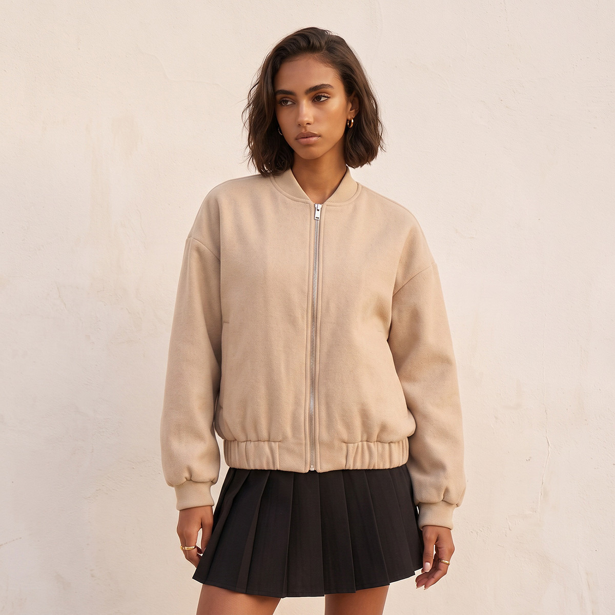 Splash Youth Melton Felt Regular Bomber Jacket with Zip Closure-women-winterwear-coatsandjackets-jackets-image-5