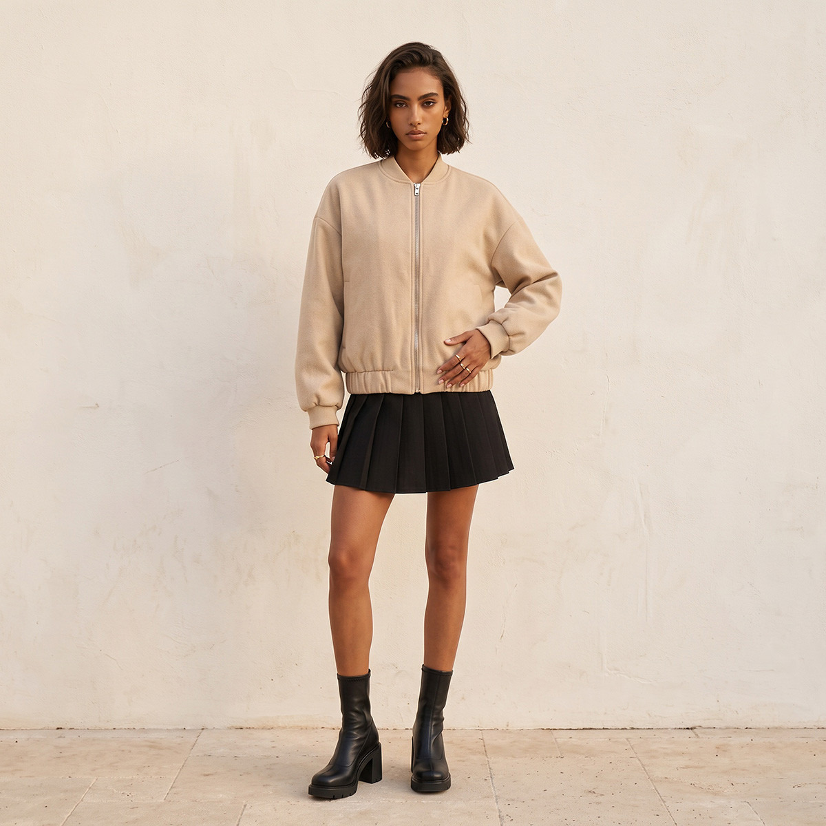Splash Youth Melton Felt Regular Bomber Jacket with Zip Closure-women-winterwear-coatsandjackets-jackets-image-6