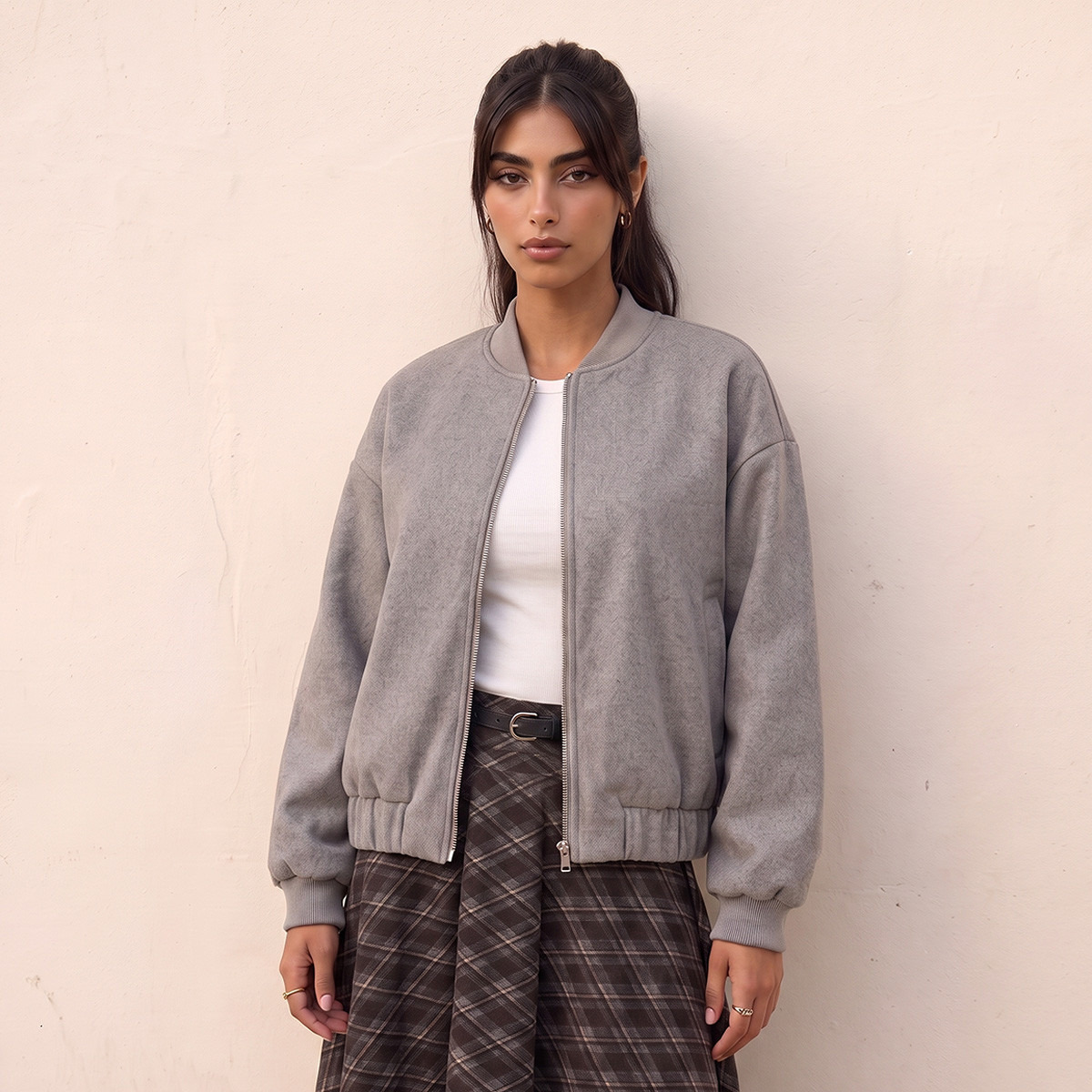 جاكيت بومبر ميلتون فيلت بقصة عادية وسحاب إغلاق من سبلاش يوث-women-winterwear-coatsandjackets-jackets-image-2