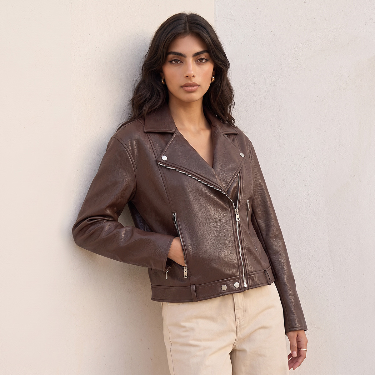 Splash Youth Regular Biker Jacket with Zipper Pockets-women-winterwear-coatsandjackets-jackets-image-2