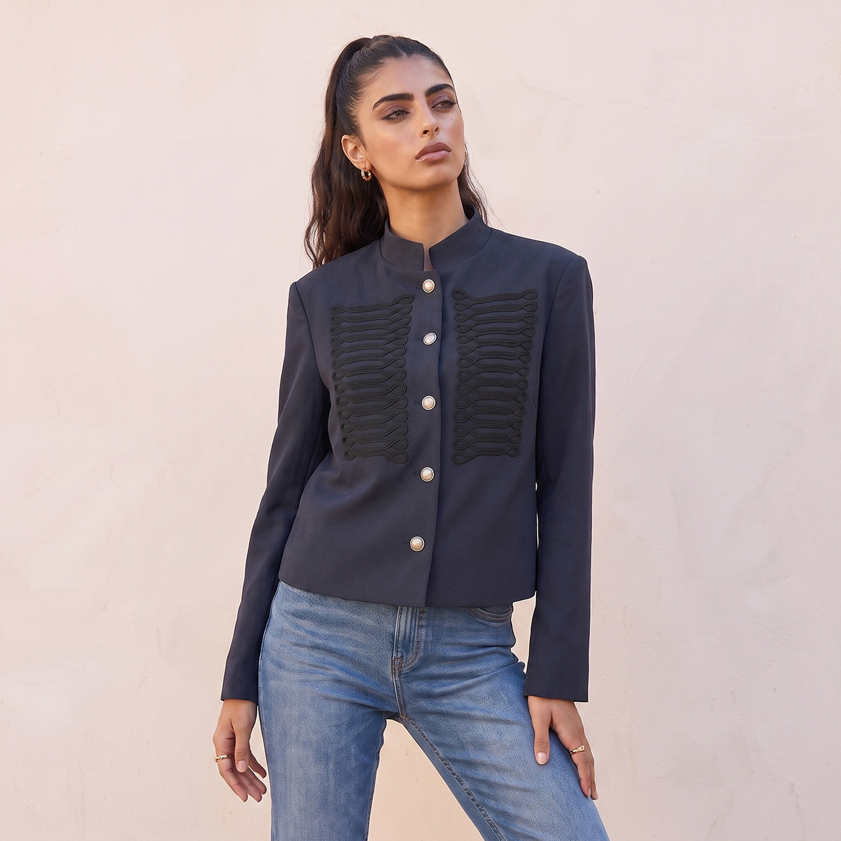 Splash Youth Napoleon Jacket with Soutache Braiding Detail-women-winterwear-coatsandjackets-jackets-image-1