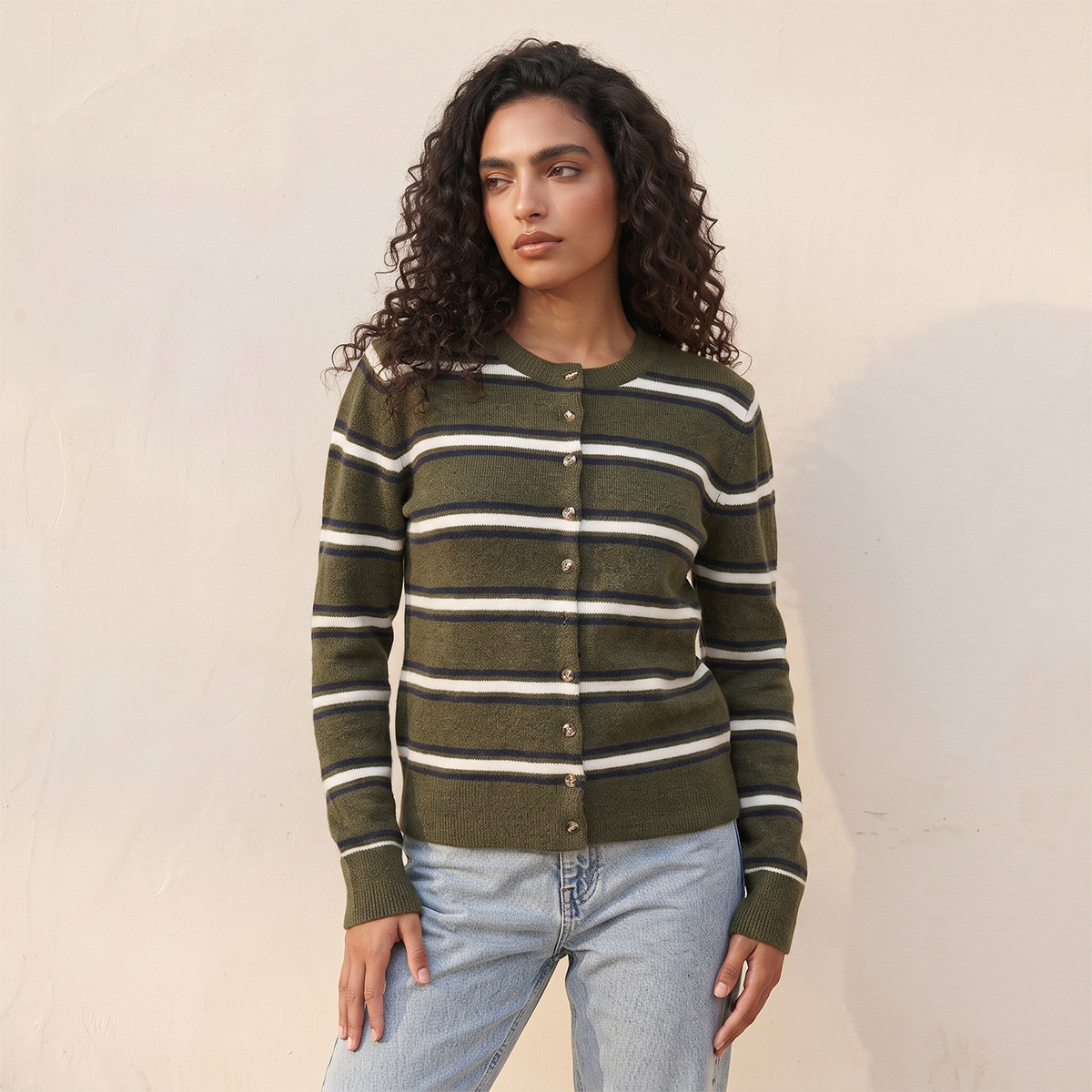 كارديجان مخطط من سبلاش يوث-women-winterwear-cardigansandjumpers-cardigans-image-2