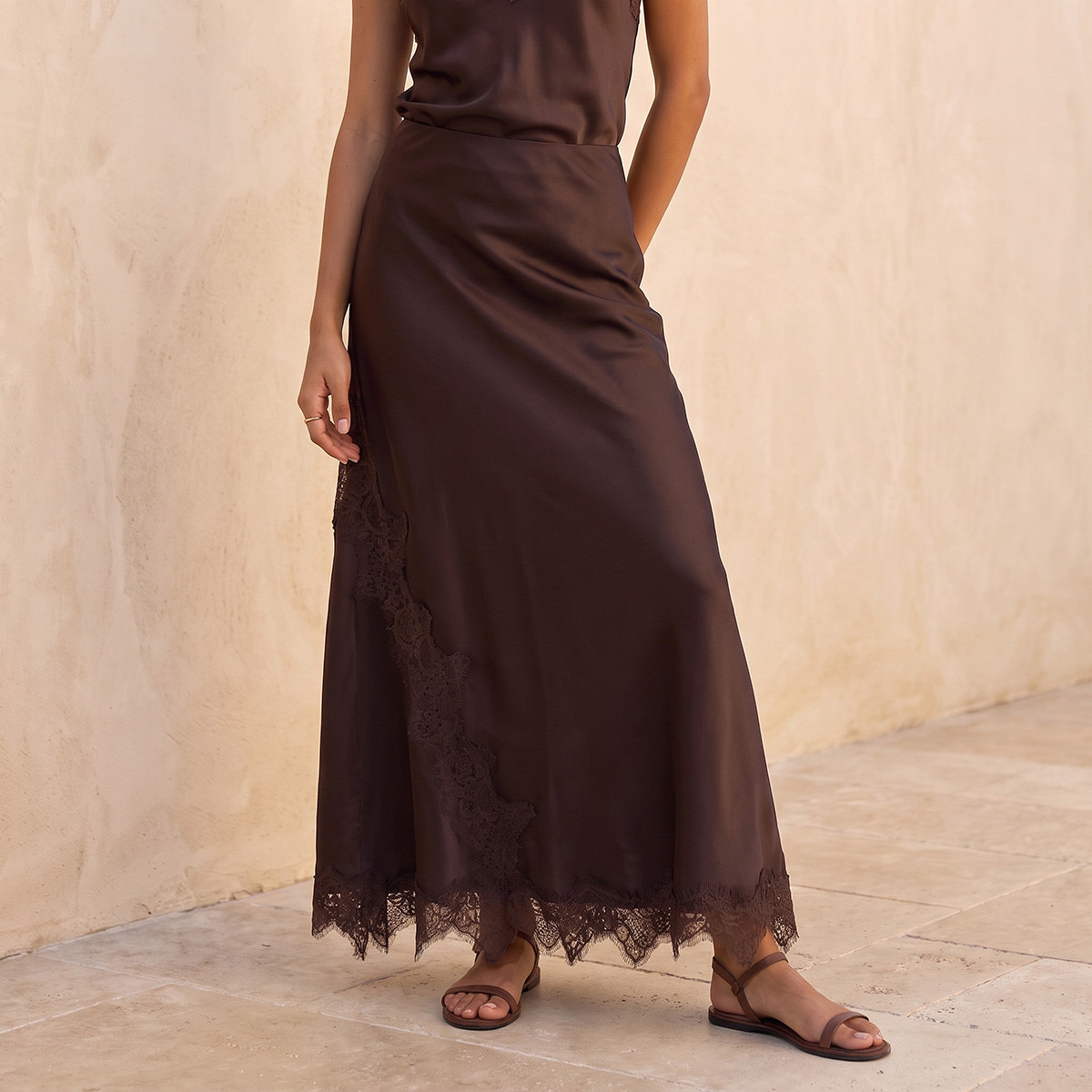 Splash Youth Maxi Satin A-line Skirt with Lace Trim-women-clothing-skirts-image-1