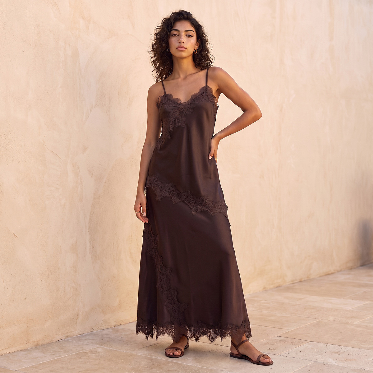 Splash Youth Maxi Satin A-line Skirt with Lace Trim-women-clothing-skirts-image-2