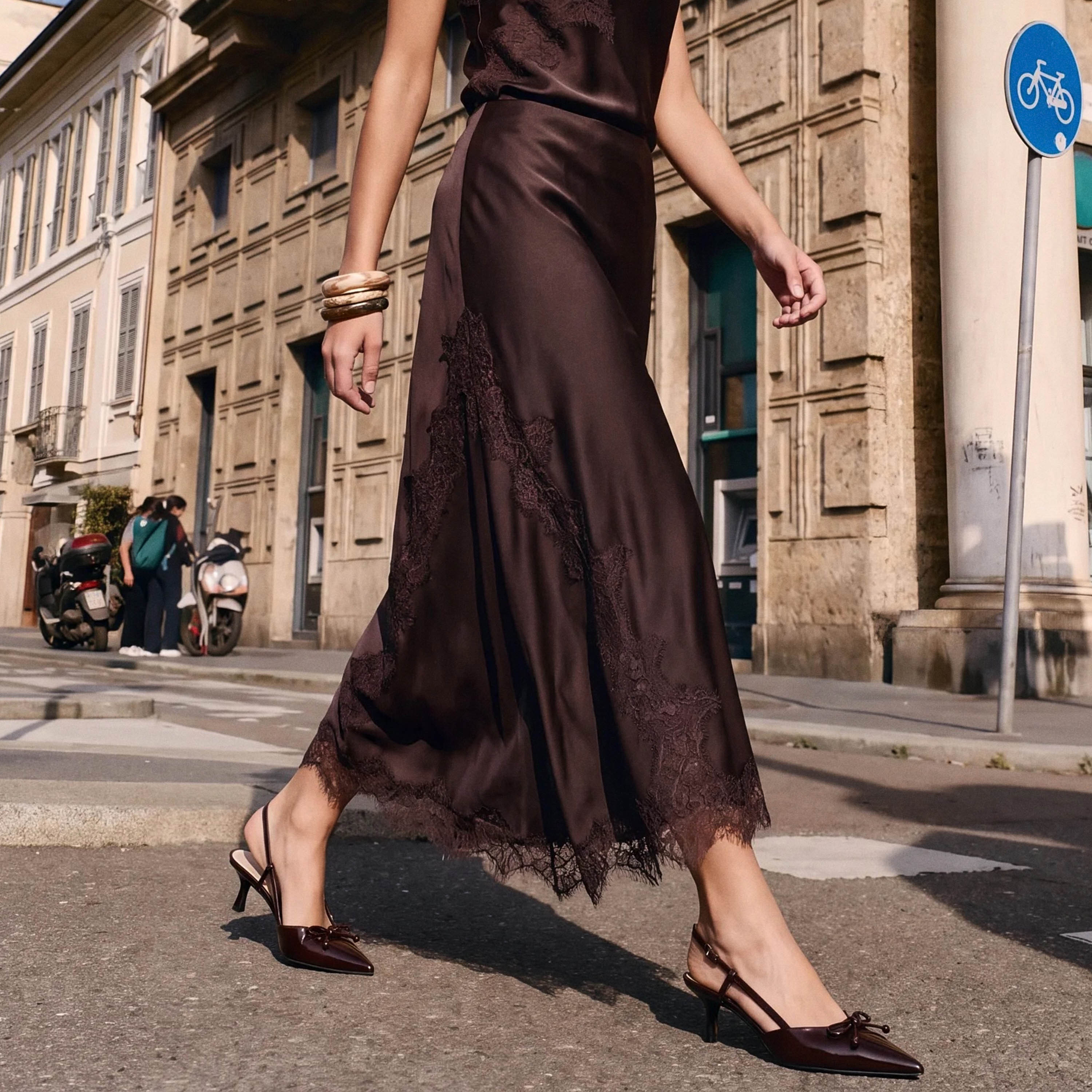 Splash Youth Maxi Satin A-line Skirt with Lace Trim-women-clothing-skirts-image-1