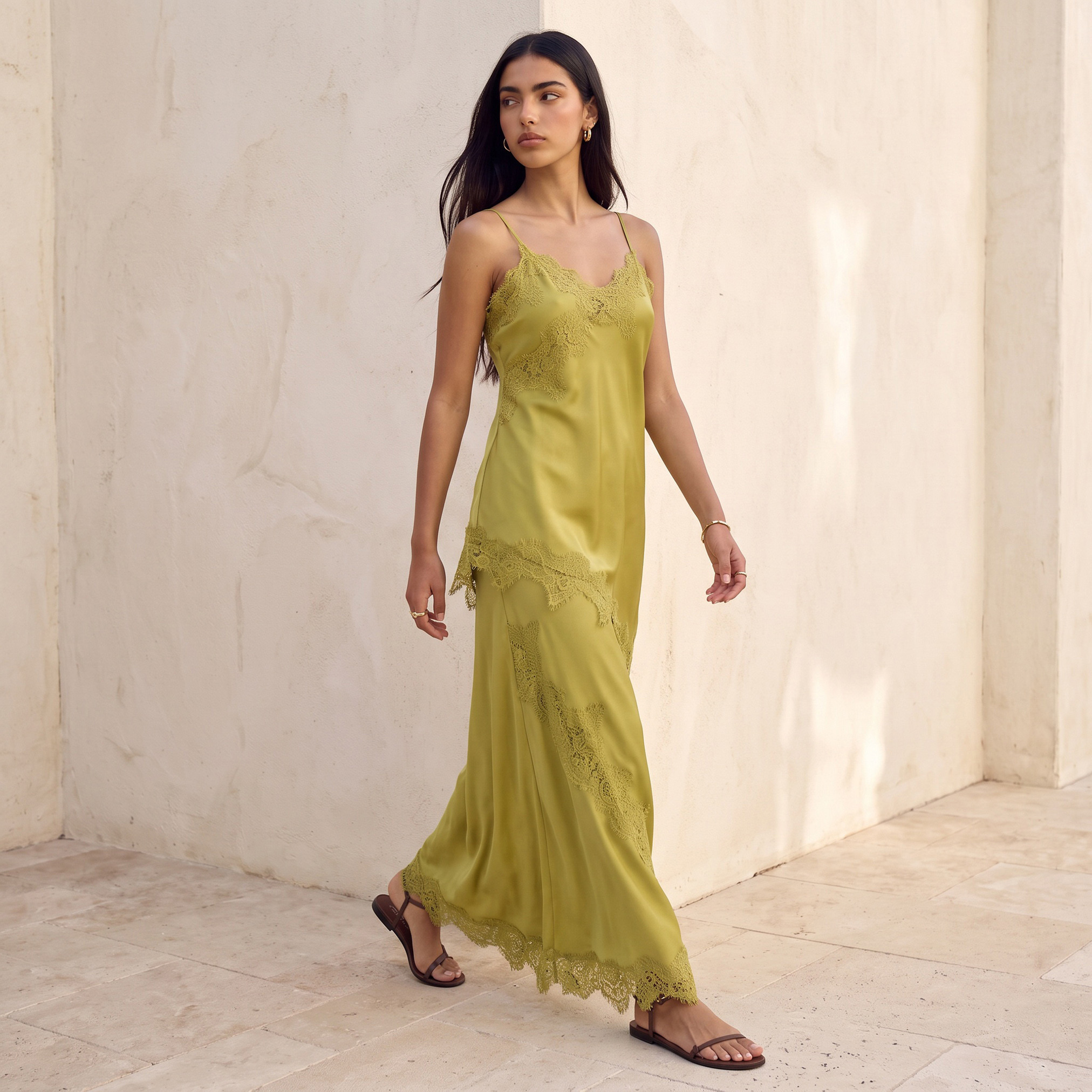 Splash Youth Maxi Satin A-line Skirt with Lace Trim-women-clothing-skirts-image-3