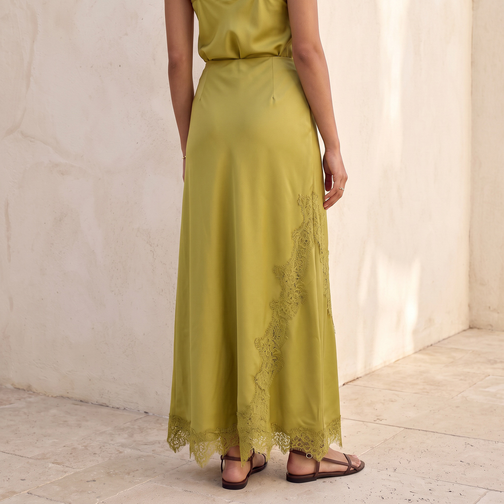 Splash Youth Maxi Satin A-line Skirt with Lace Trim-women-clothing-skirts-image-4