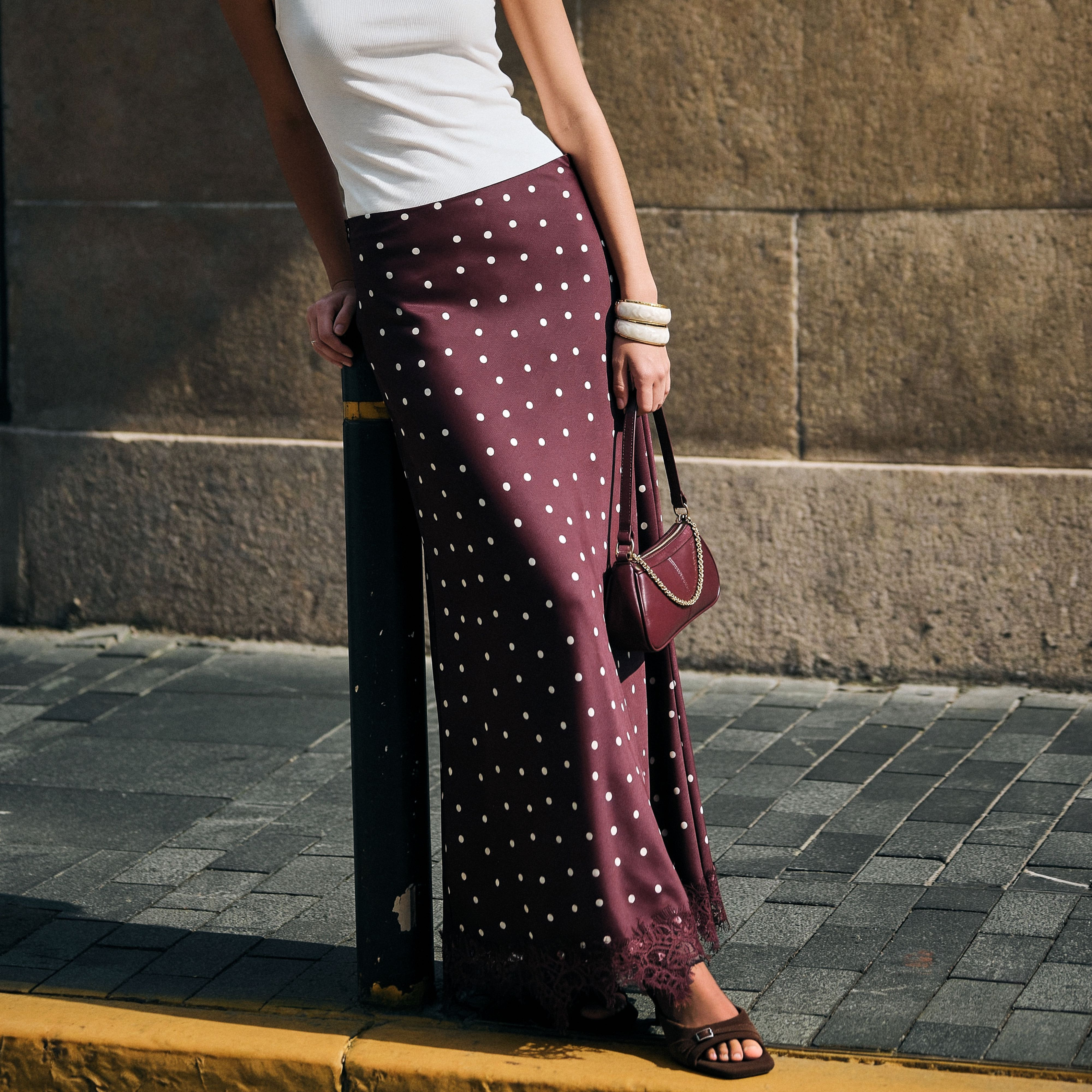 Splash Youth Polka Dot Print A-line Skirt with Zip Closure-women-clothing-skirts-image-1