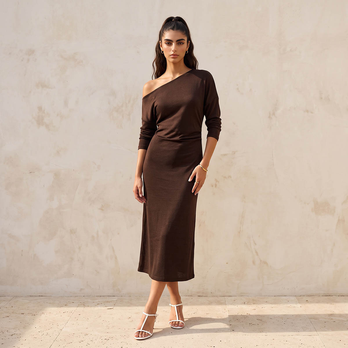 Splash Youth Midi Bodycon Dress with One Shoulder Design-women-clothing-dresses-image-2