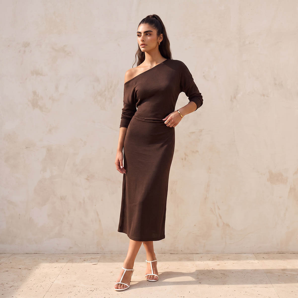 Splash Youth Midi Bodycon Dress with One Shoulder Design-women-clothing-dresses-image-3