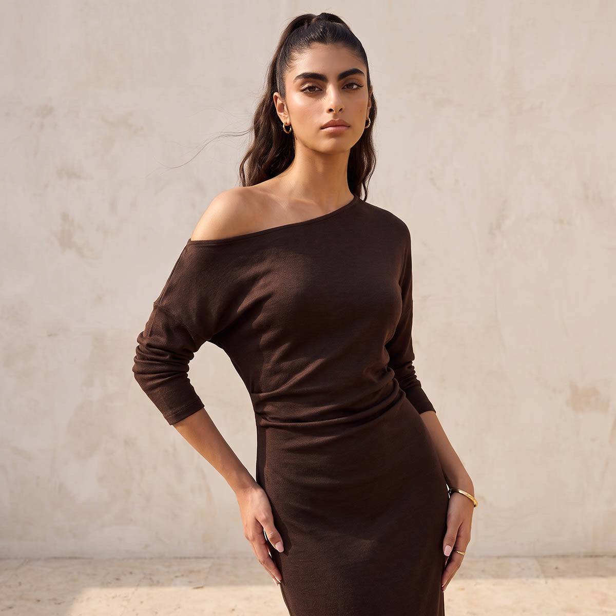 Splash Youth Midi Bodycon Dress with One Shoulder Design-women-clothing-dresses-image-6