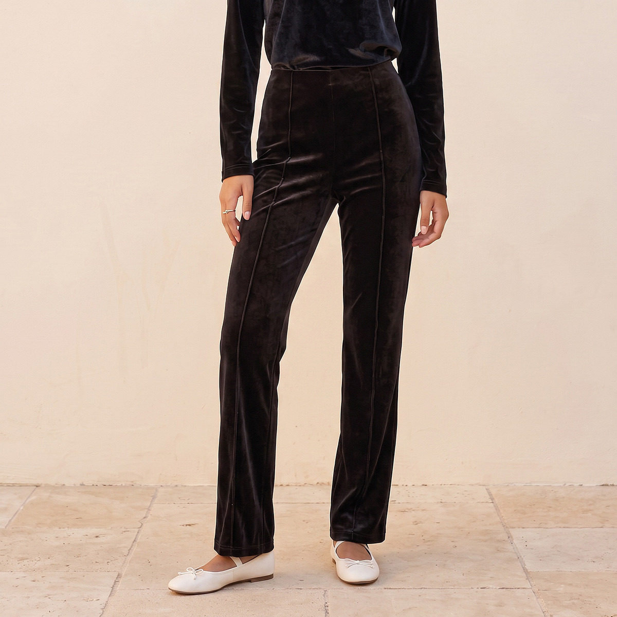 Splash Youth Relaxed Fit Textured Velour Pants-women-clothing-trousers-image-1