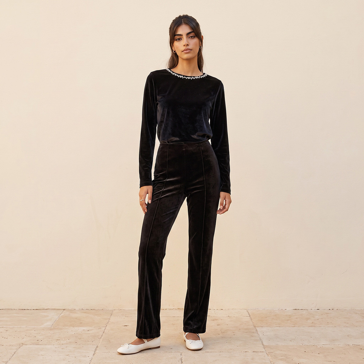 Splash Youth Relaxed Fit Textured Velour Pants-women-clothing-trousers-image-2