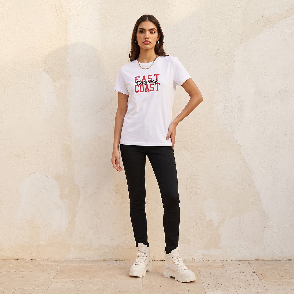 Splash Youth Cotton T-shirt with Typographic Print-women-clothing-tshirts-image-2