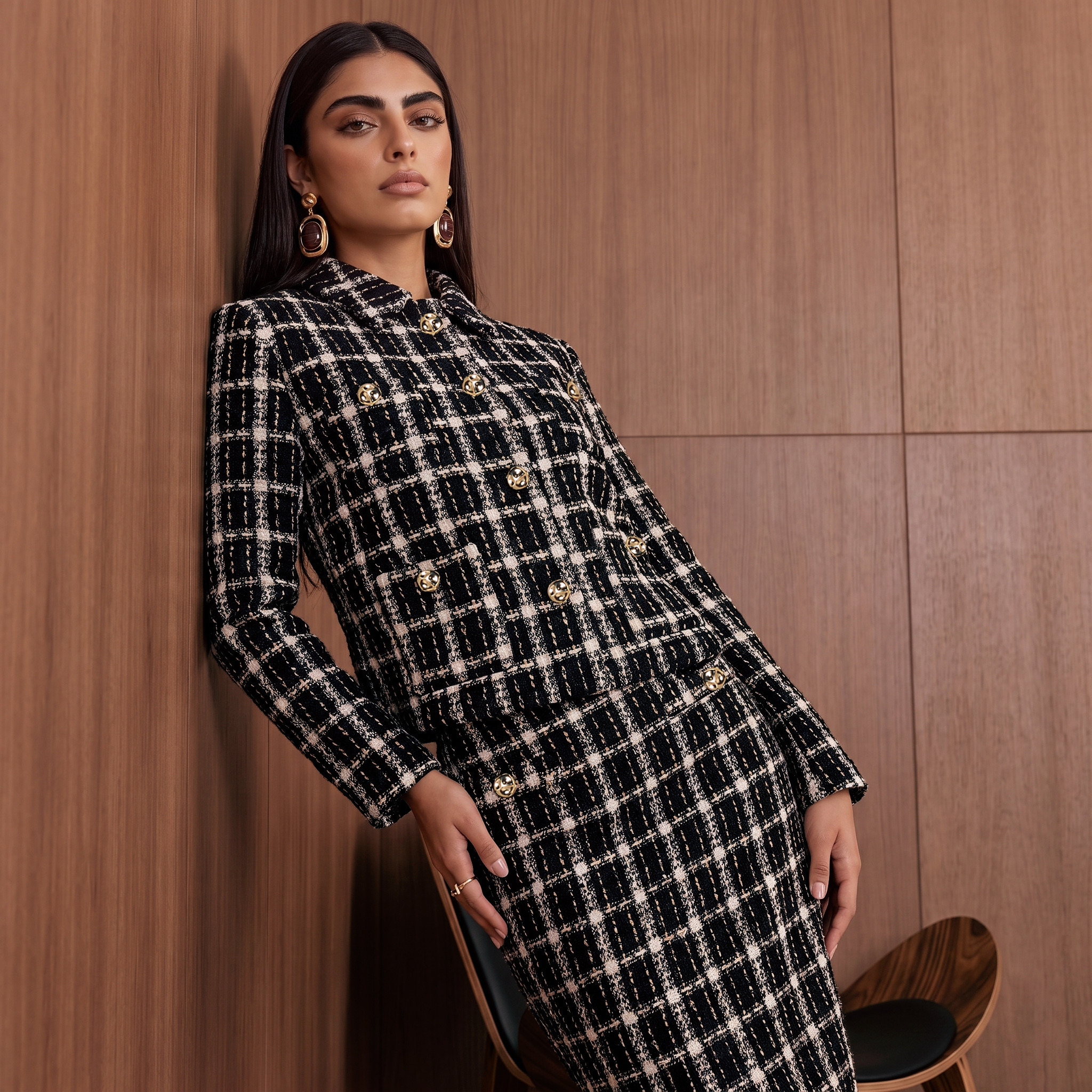 Splash Youth Tweed Crop Jacket with Checked Design-women-winterwear-coatsandjackets-jackets-image-1