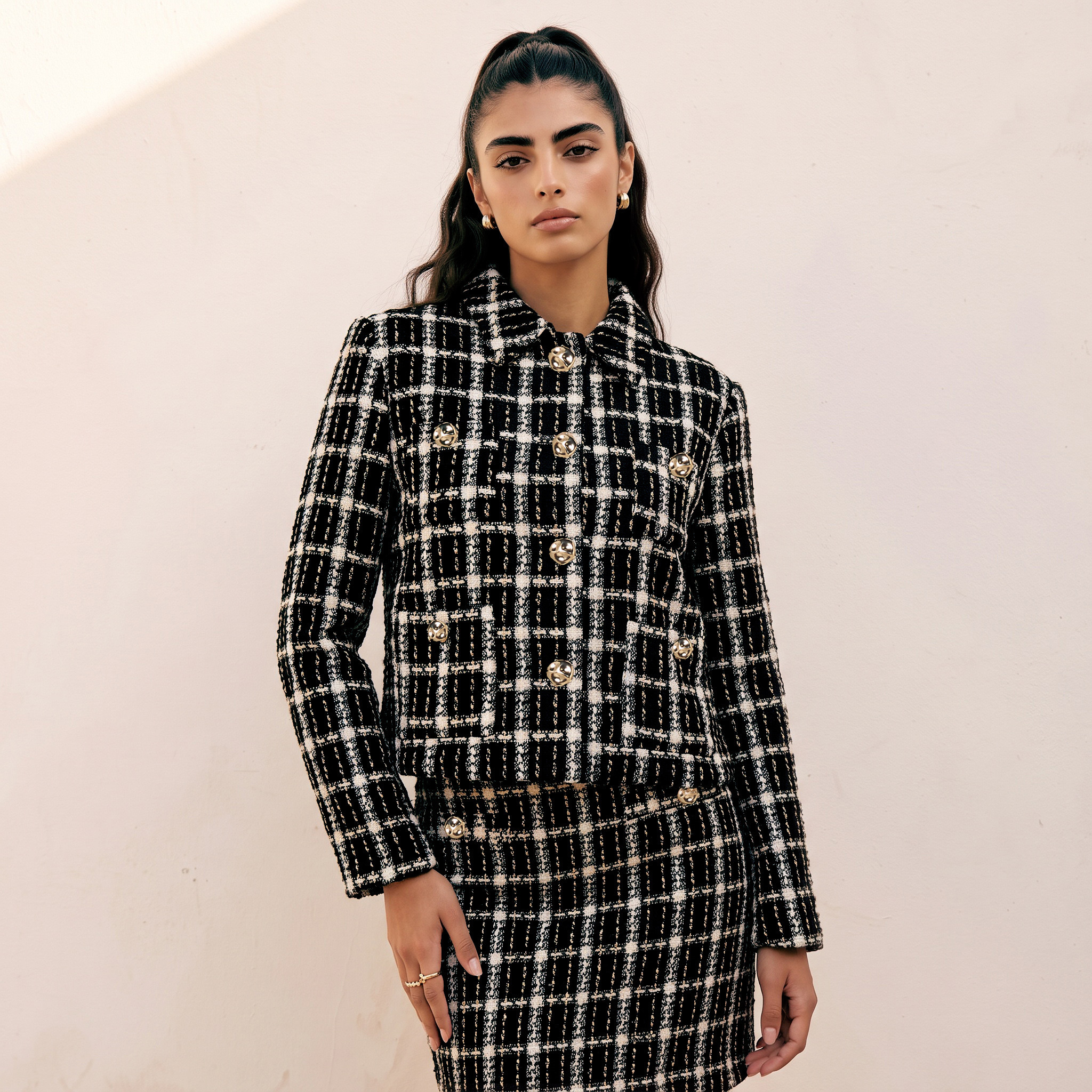 Splash Youth Tweed Crop Jacket with Checked Design-women-winterwear-coatsandjackets-jackets-image-2