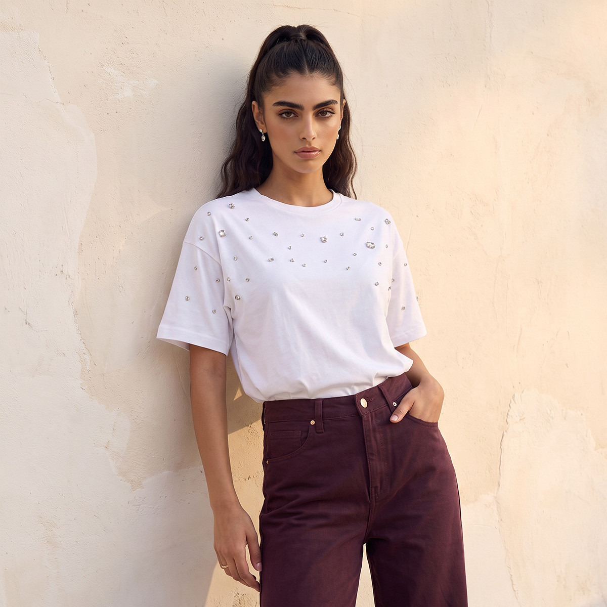 Splash Youth Cotton Embellished T-shirt-women-clothing-tshirts-image-2
