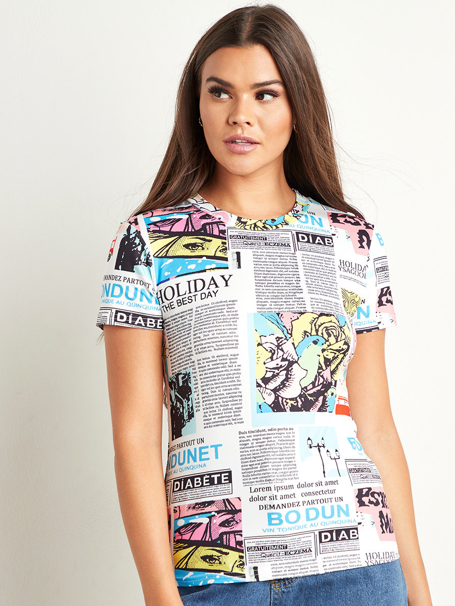تيشيرت مطبوع بأكمام قصيرة من ستايلي-women-clothing-tshirts-image-1