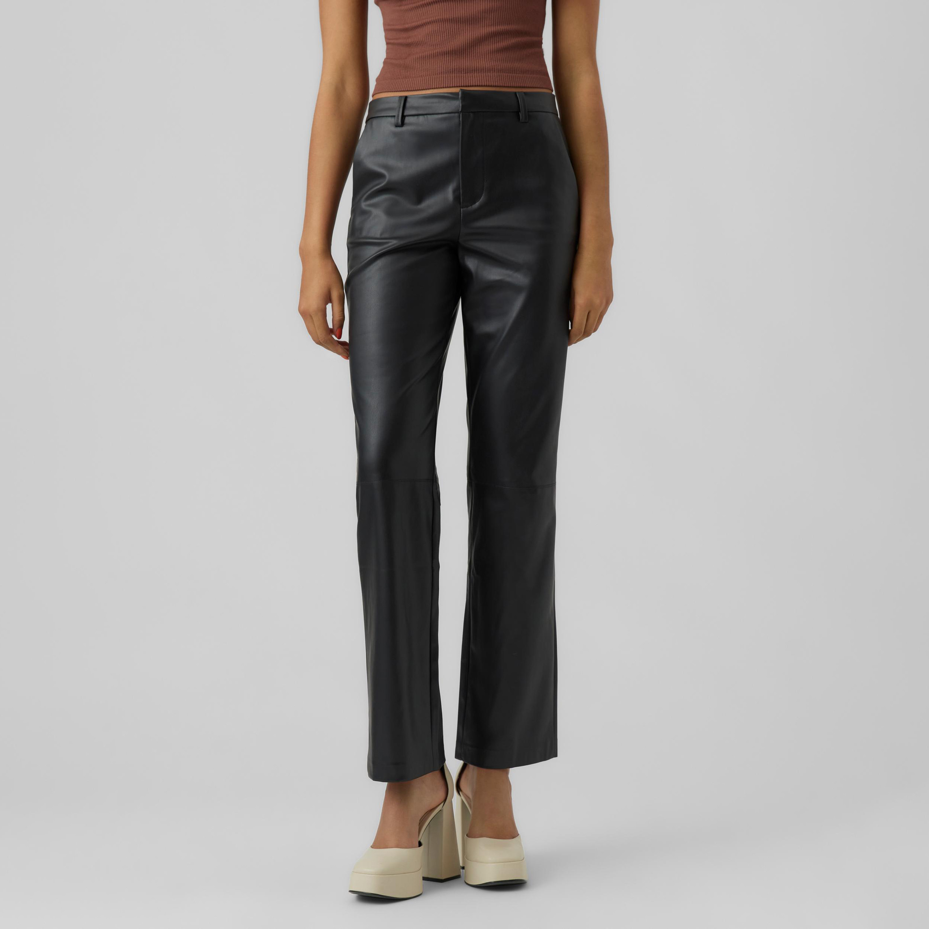 Vero Moda Plain Mid Waist Trousers-cpwomen-clothing-bottoms-pantsandchinos-image-1