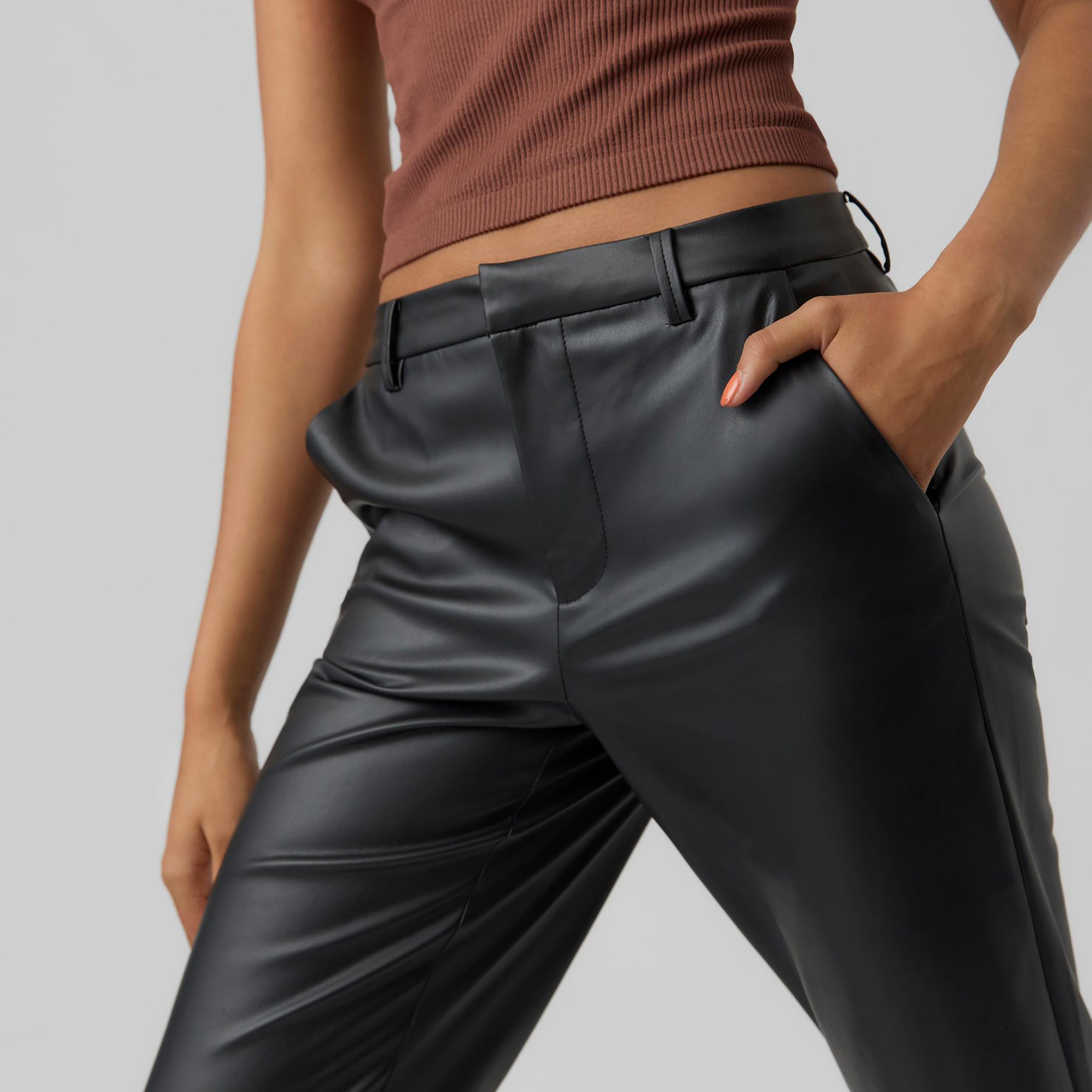 Vero Moda Plain Mid Waist Trousers-cpwomen-clothing-bottoms-pantsandchinos-image-3