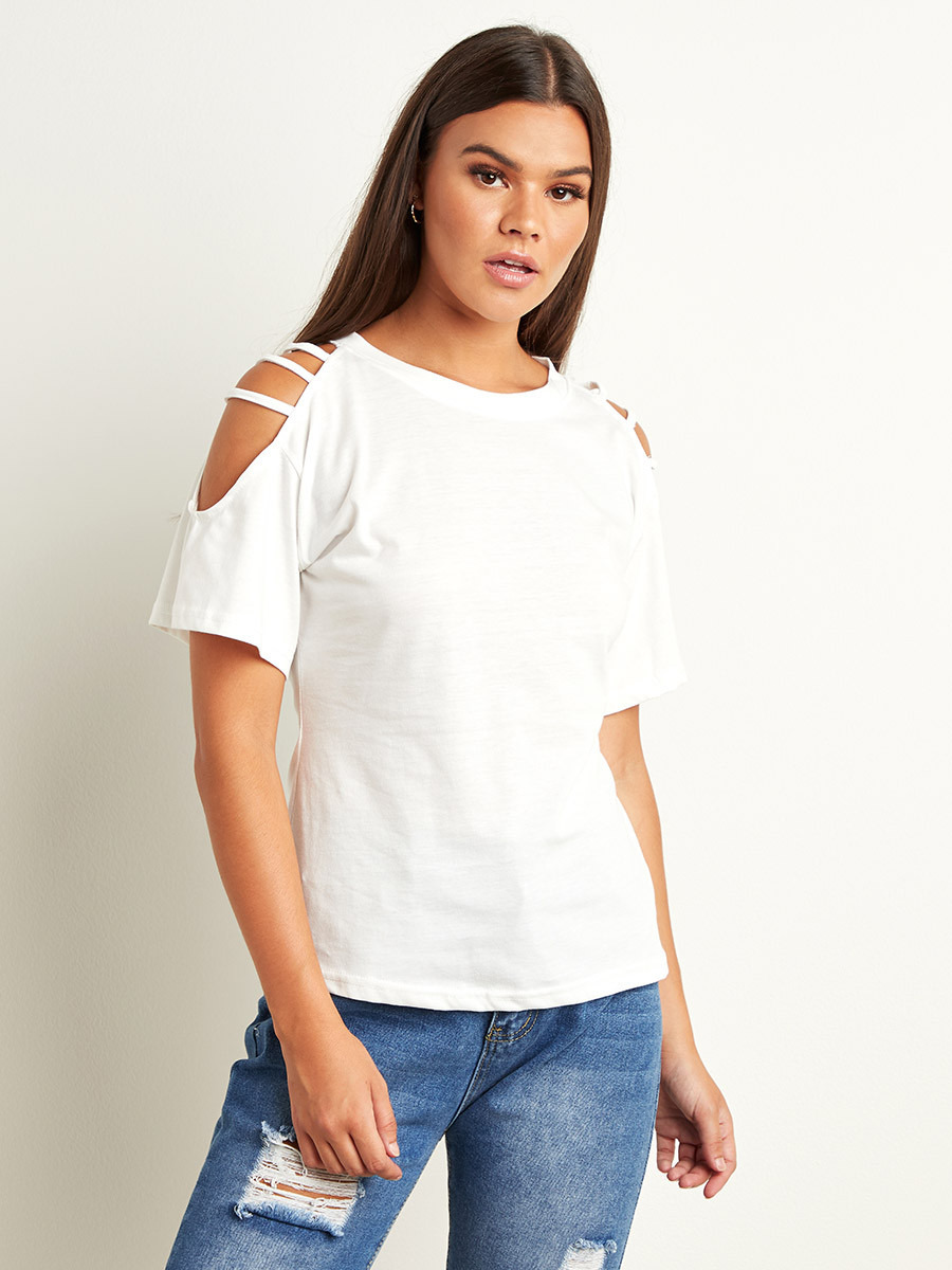 تيشيرت بقصة ضيقة وكتف مكشوف من ستايلي-women-clothing-tshirts-image-1
