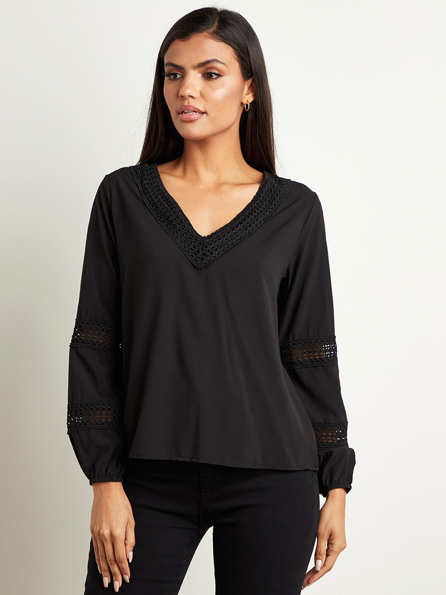Styli Crochet Ladder Sleeves Insert Top-women-clothing-shirtsandblouses-blouses-image-1