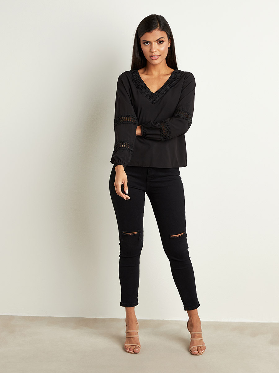Styli Crochet Ladder Sleeves Insert Top-women-clothing-shirtsandblouses-blouses-image-2
