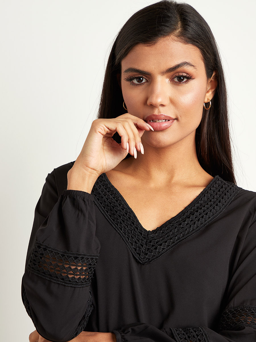 Styli Crochet Ladder Sleeves Insert Top-women-clothing-shirtsandblouses-blouses-image-3