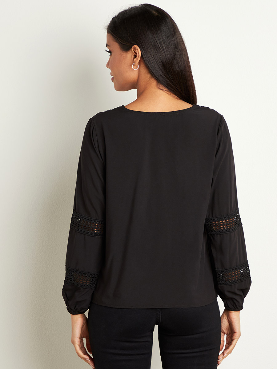 Styli Crochet Ladder Sleeves Insert Top-women-clothing-shirtsandblouses-blouses-image-4