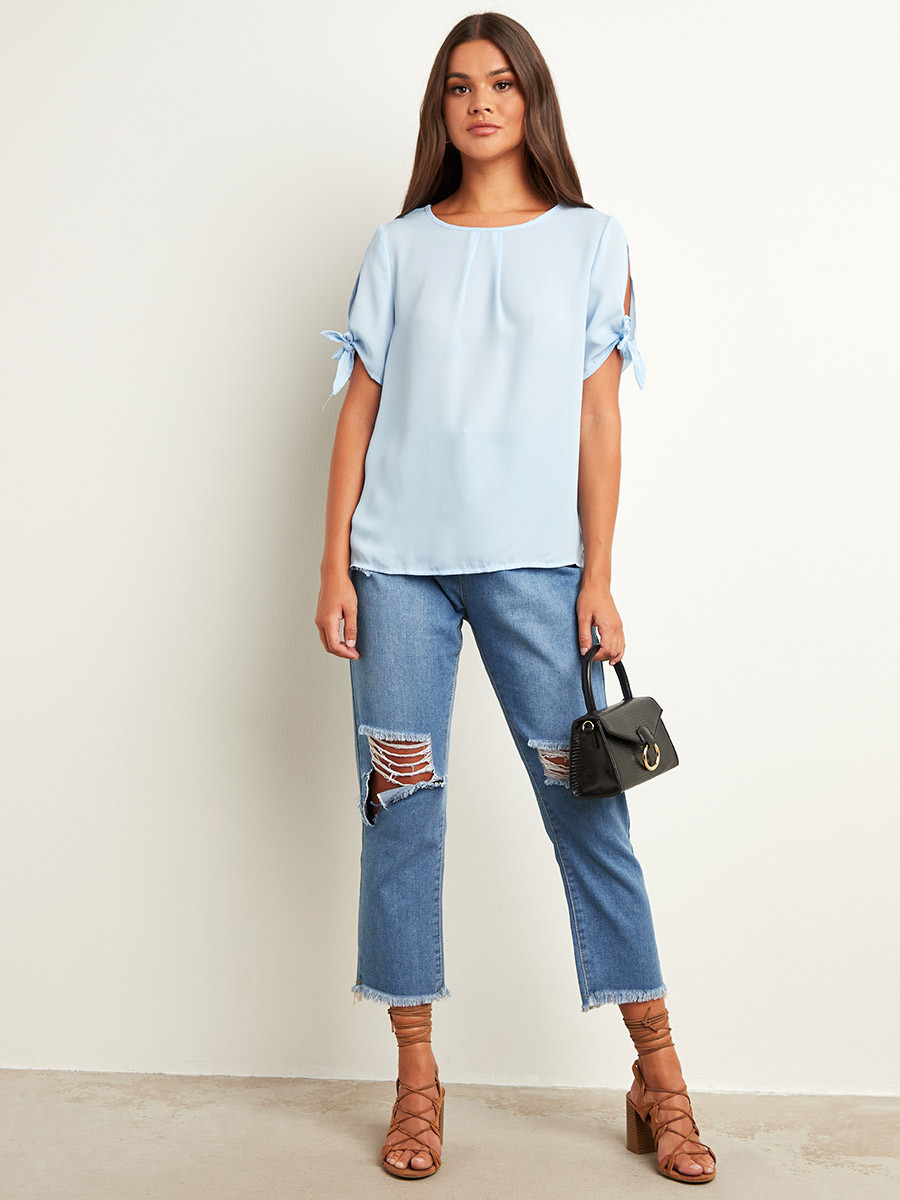 بلوزة سادة بأكمام مشقوقة من ستايلي-women-clothing-shirtsandblouses-blouses-image-2