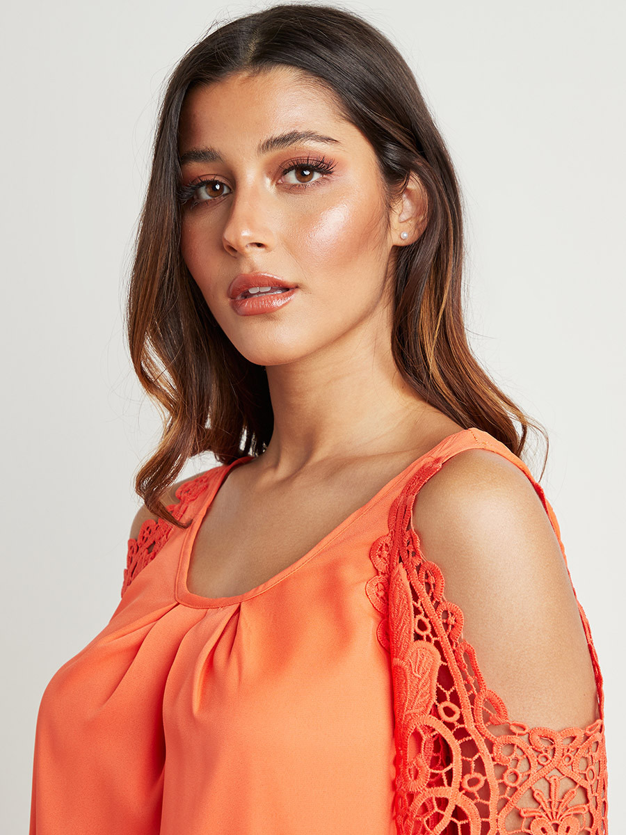 Styli Crochet Detail Cold Shoulder Sleeves Top-women-clothing-shirtsandblouses-blouses-image-4