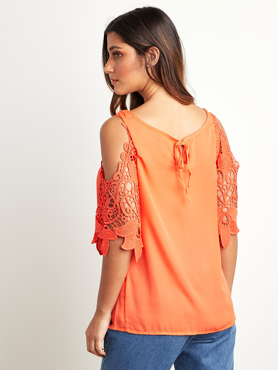 Styli Crochet Detail Cold Shoulder Sleeves Top-women-clothing-shirtsandblouses-blouses-image-5