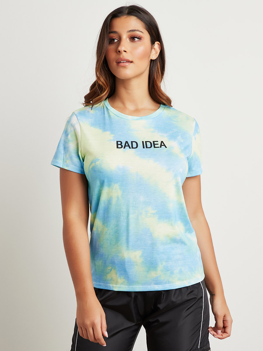 Styli Bad Idea Slogan Printed Tie-Dye T-shirt-women-clothing-tshirts-image-2