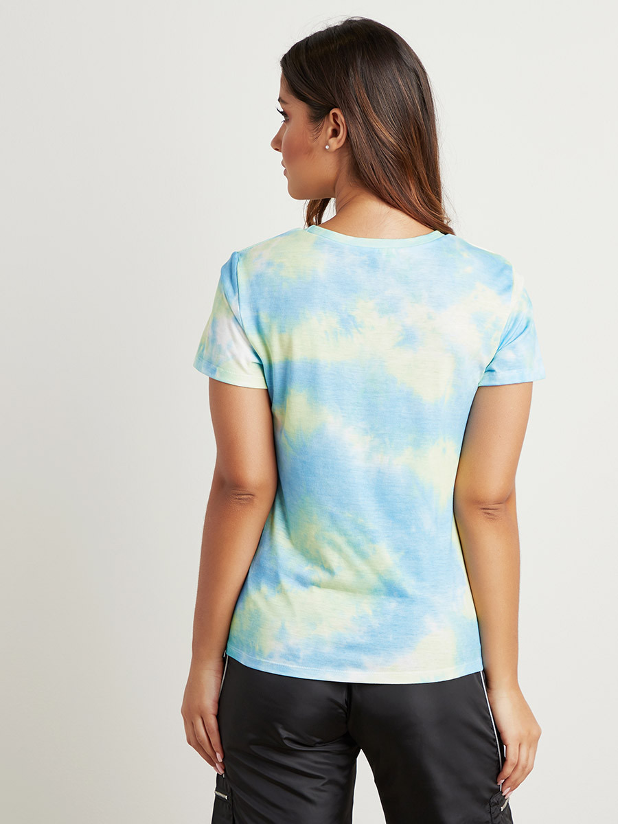 Styli Bad Idea Slogan Printed Tie-Dye T-shirt-women-clothing-tshirts-image-5