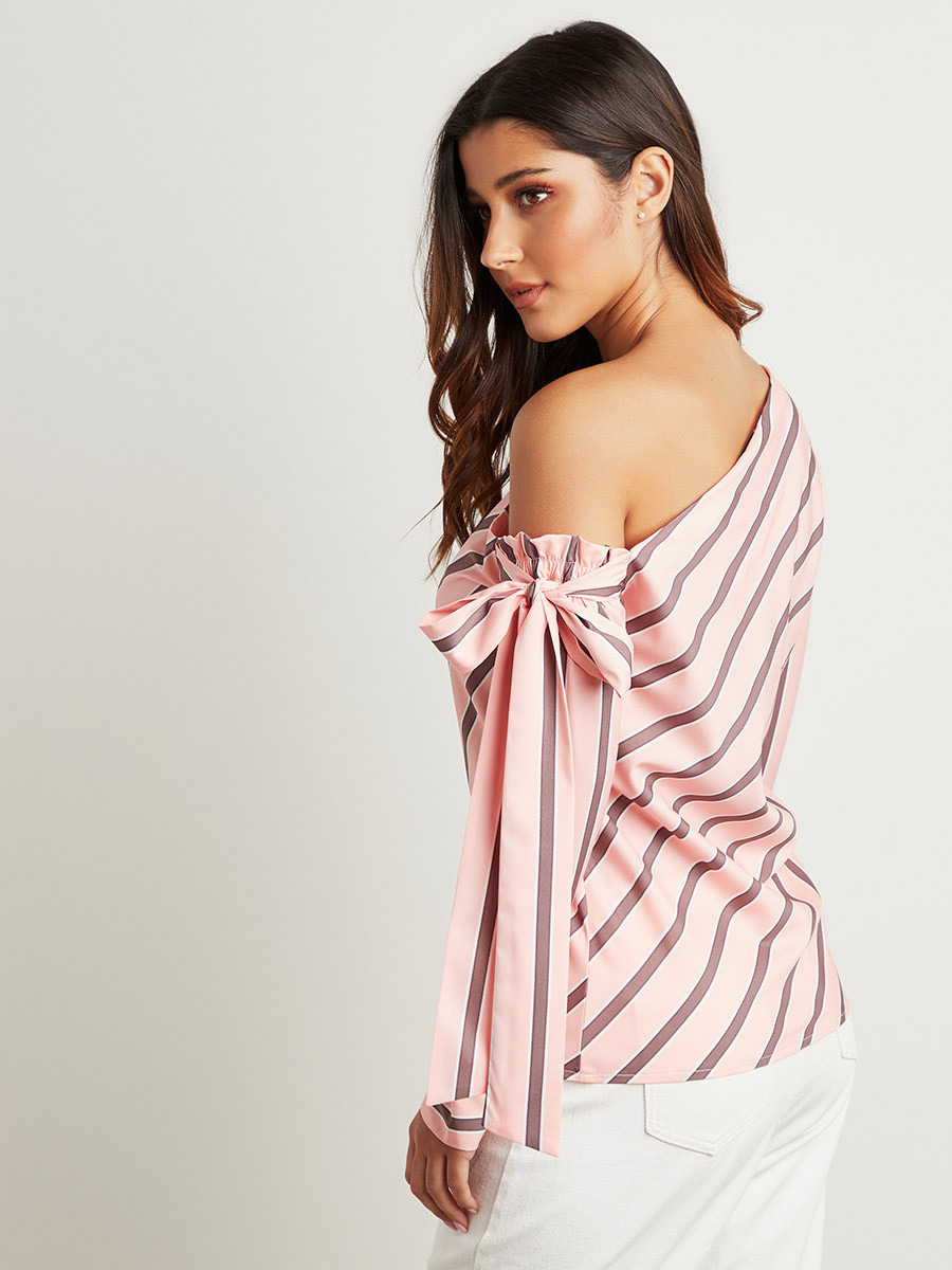 بلوزة مخططة بأكمام طويلة وكتف مكشوف من ستايلي-women-clothing-shirtsandblouses-blouses-image-3