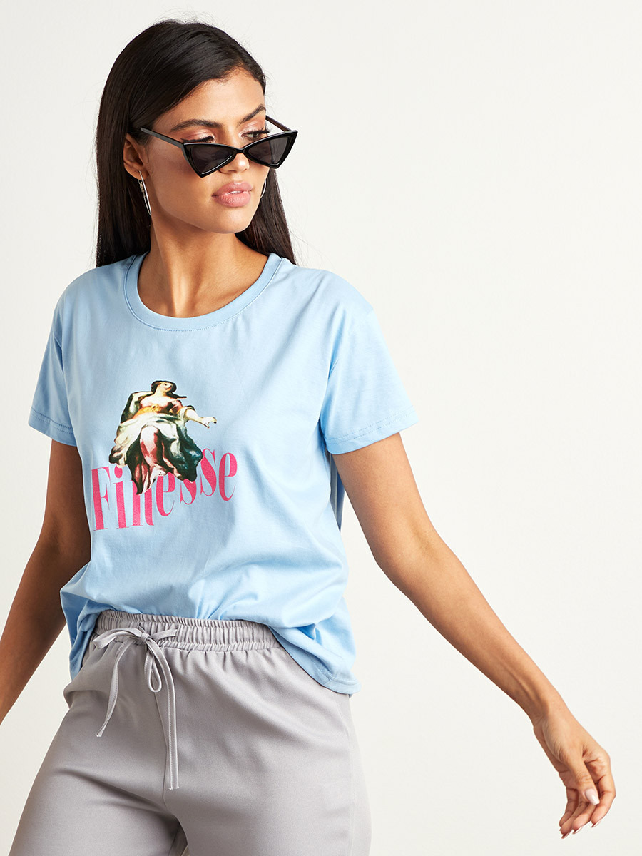Styli Finesse Graphic Printed Boxy T-shirt with Short Sleeves-women-clothing-tshirts-image-1