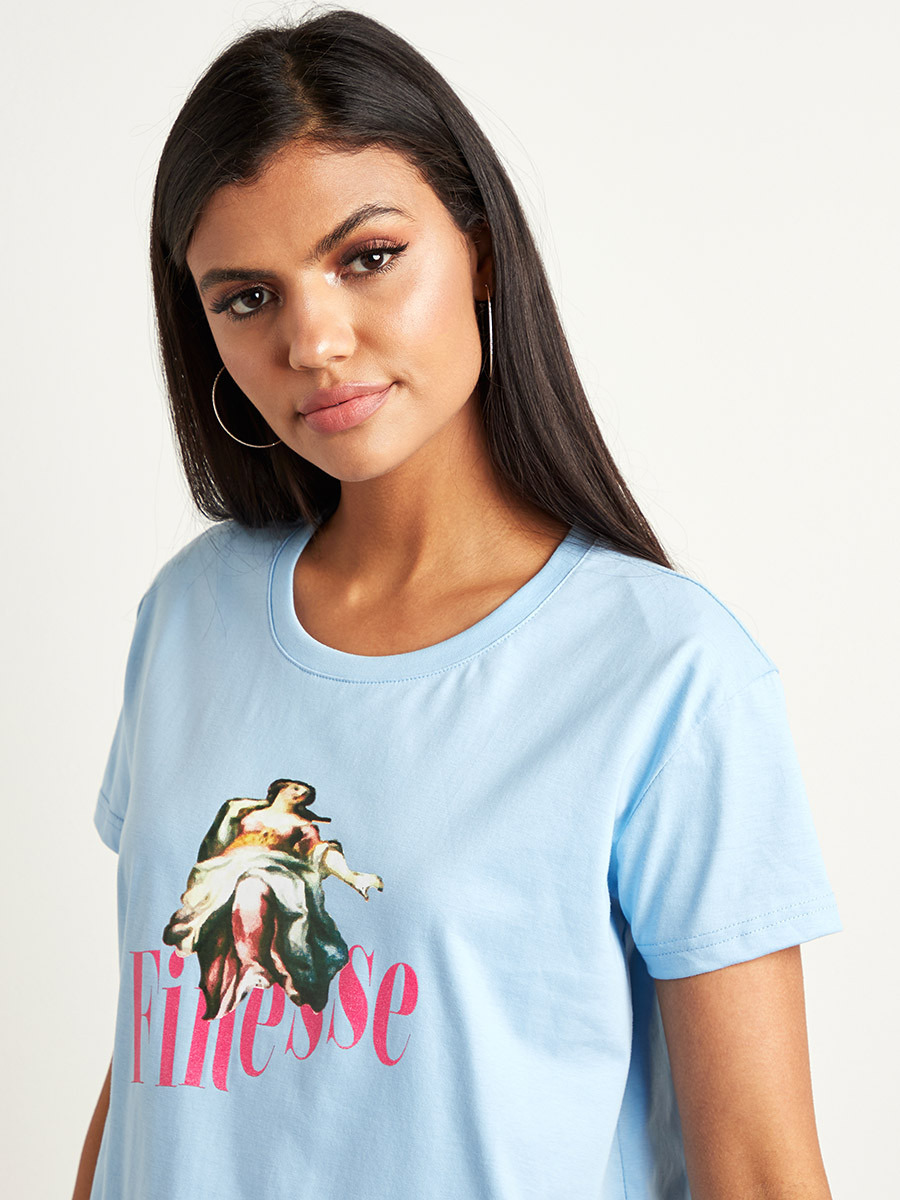 Styli Finesse Graphic Printed Boxy T-shirt with Short Sleeves-women-clothing-tshirts-image-4