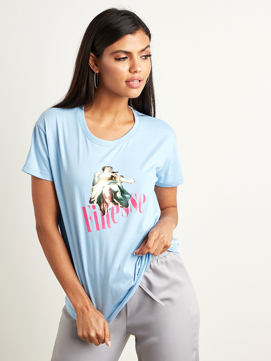 Styli Finesse Graphic Printed Boxy T-shirt with Short Sleeves-women-clothing-tshirts-image-5