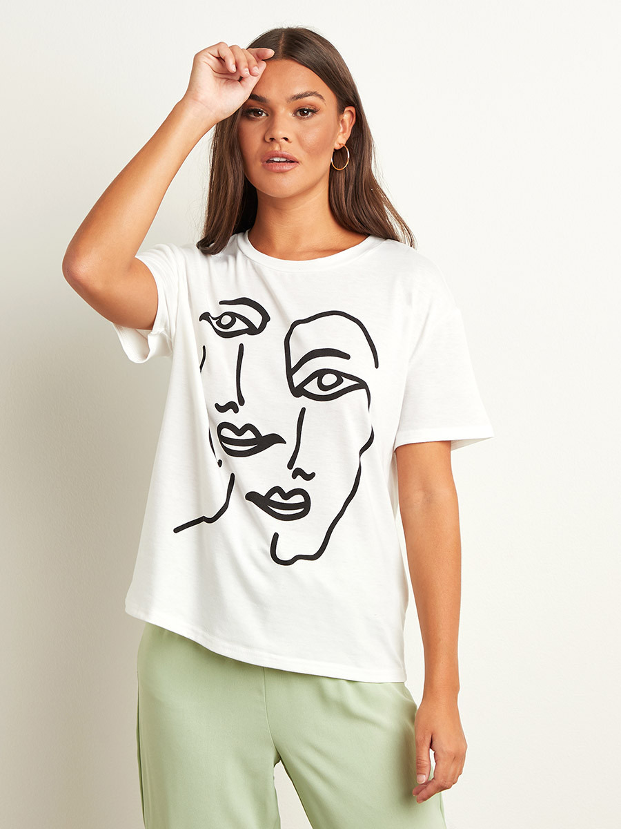 Styli Abstract Face Graphic Printed Regular Fit T-Shirt-women-clothing-tshirts-image-1