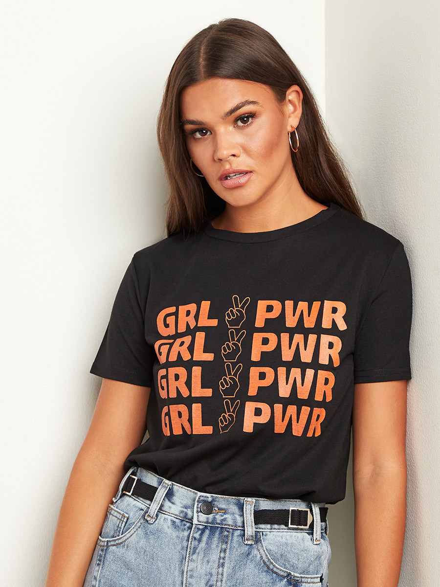 Styli Girl Power Slogan Printed Regular Fit T-shirt-women-clothing-tshirts-image-1