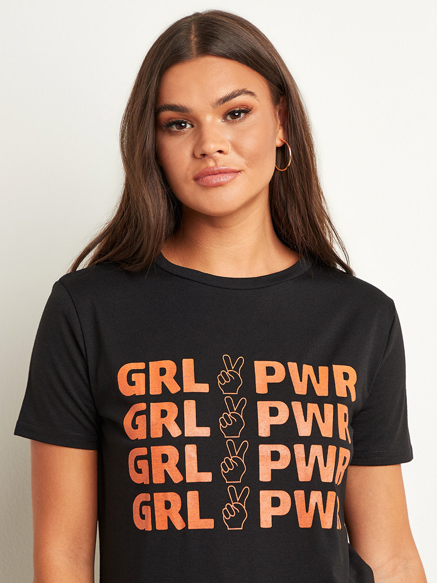 Styli Girl Power Slogan Printed Regular Fit T-shirt-women-clothing-tshirts-image-4