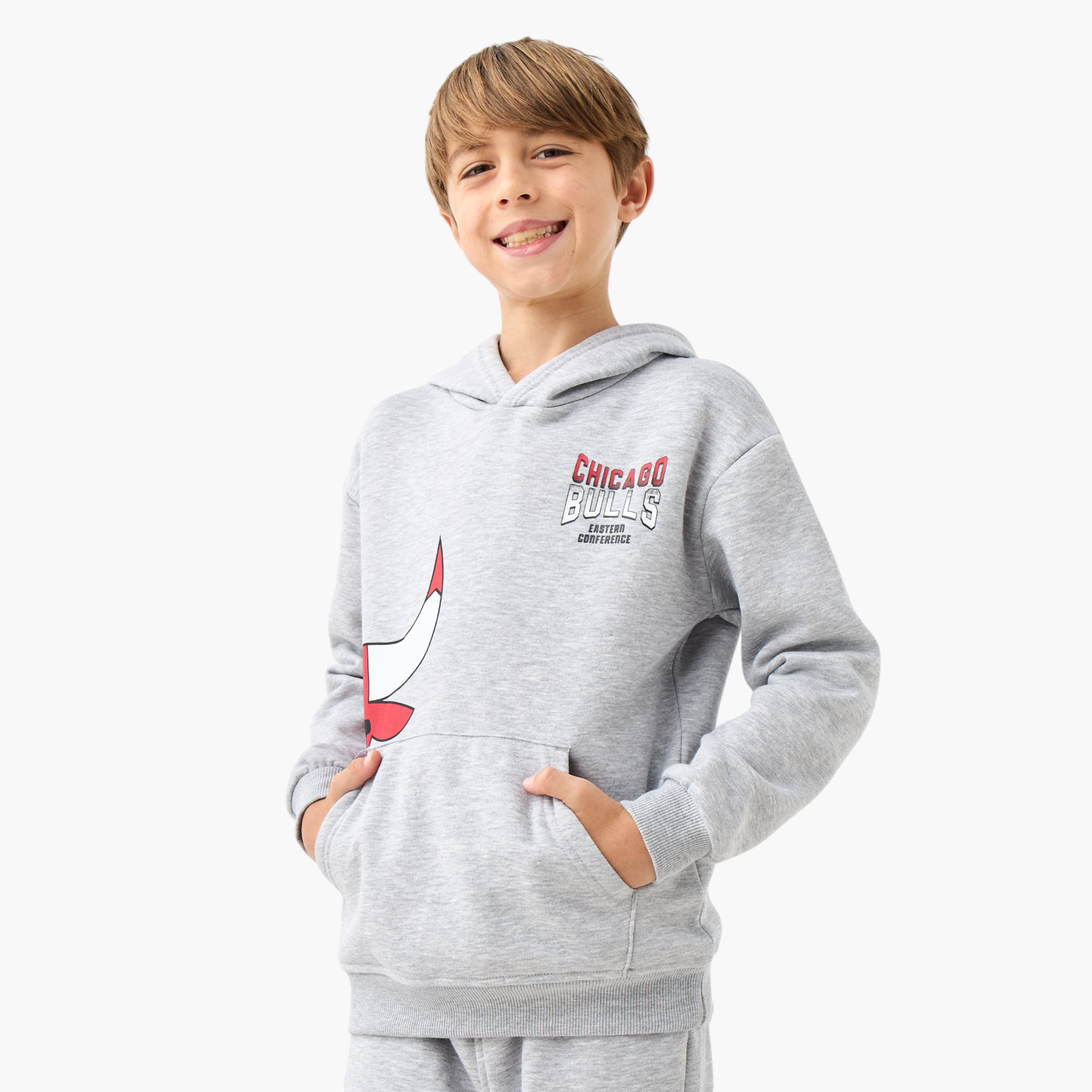 NBA Chicago Bulls Print Hoodie and Elasticated Joggers Set-boys-clothing-setsandcoords-image-2