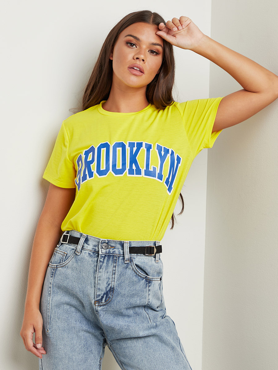 Buy Women s Styli Brooklyn Graphic Printed Regular Fit T shirt Online Centrepoint Kuwait