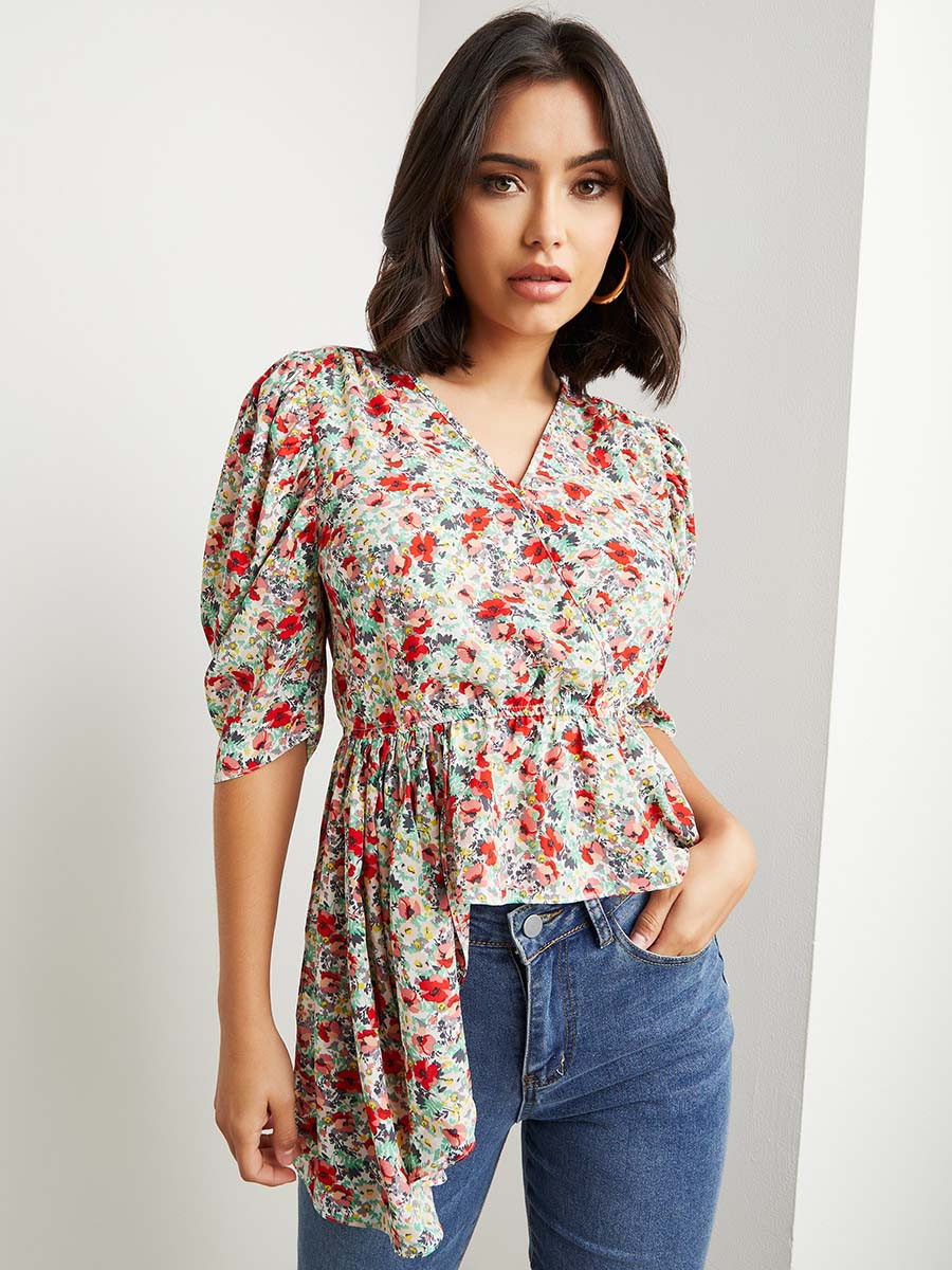 بلوزة مطبوعة بخصر مزموم من ستايلي-women-clothing-shirtsandblouses-blouses-image-1