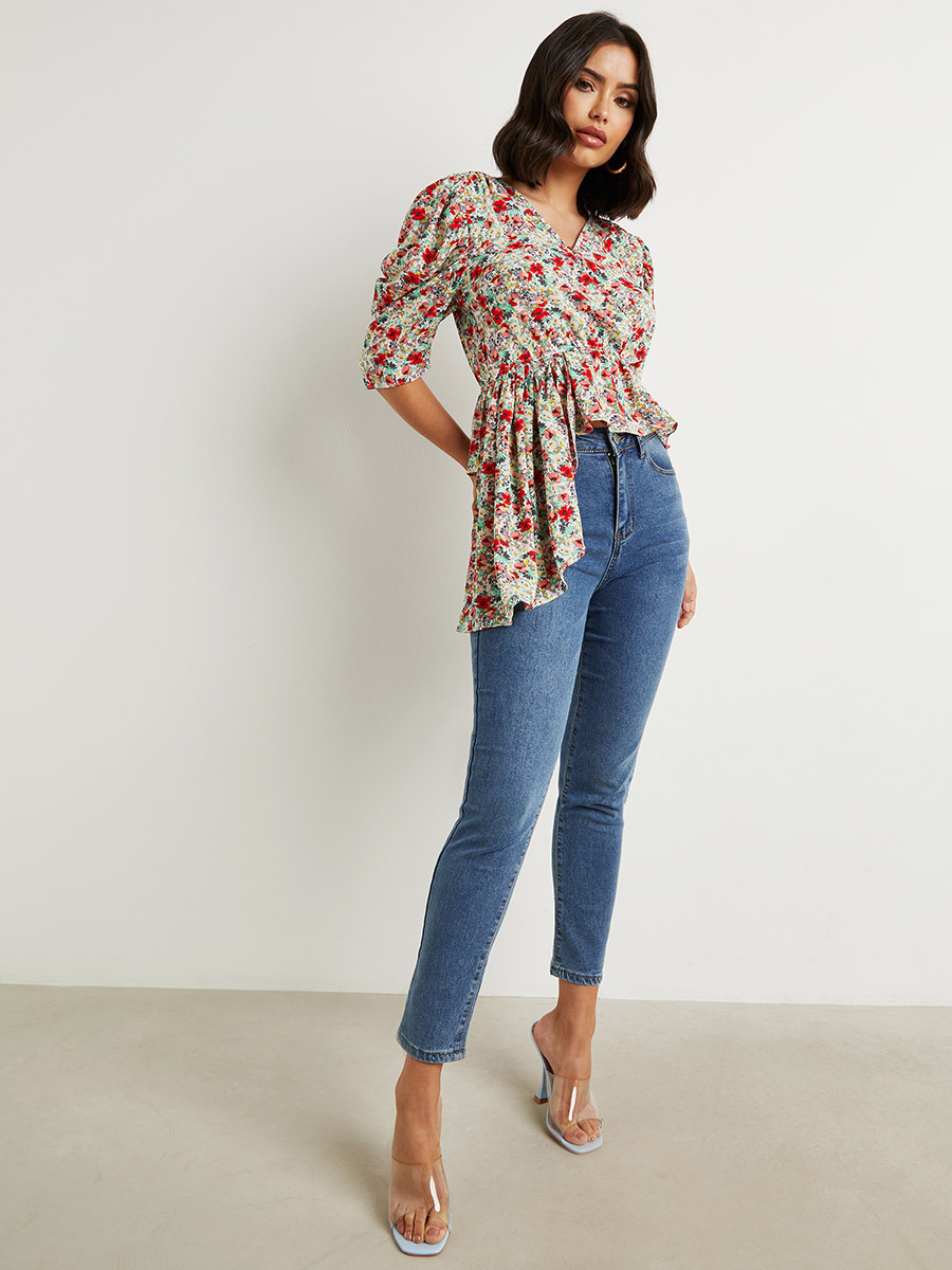 بلوزة مطبوعة بخصر مزموم من ستايلي-women-clothing-shirtsandblouses-blouses-image-2