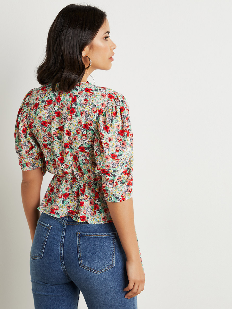 بلوزة مطبوعة بخصر مزموم من ستايلي-women-clothing-shirtsandblouses-blouses-image-5