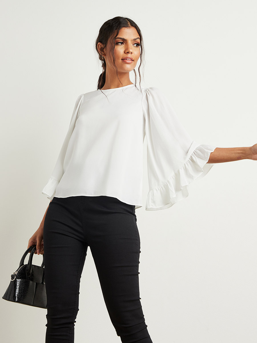 بلوزة سادة بأكمام واسعة من ستايلي-women-clothing-shirtsandblouses-blouses-image-1