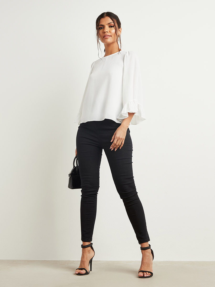 بلوزة سادة بأكمام واسعة من ستايلي-women-clothing-shirtsandblouses-blouses-image-2