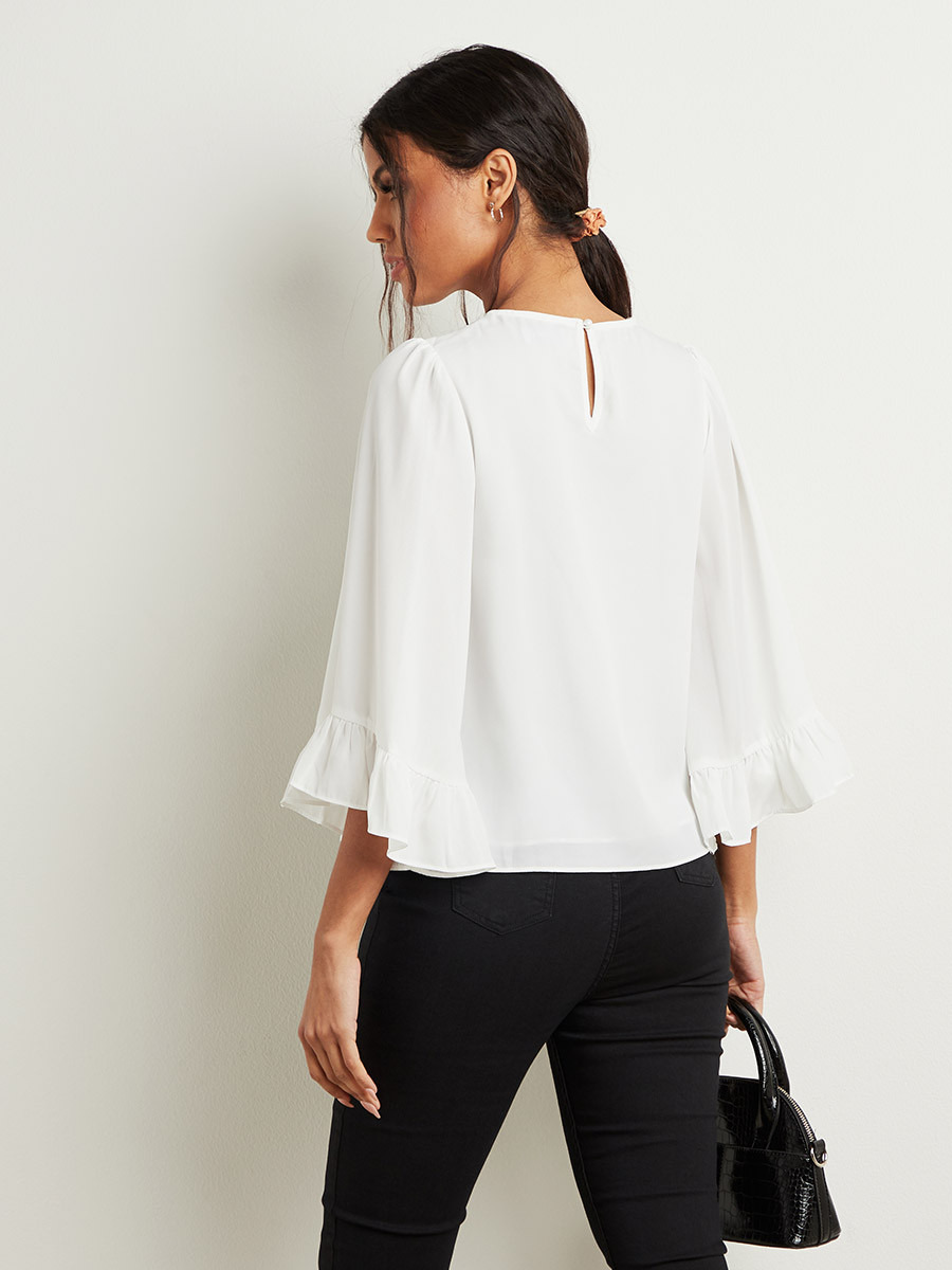 بلوزة سادة بأكمام واسعة من ستايلي-women-clothing-shirtsandblouses-blouses-image-5